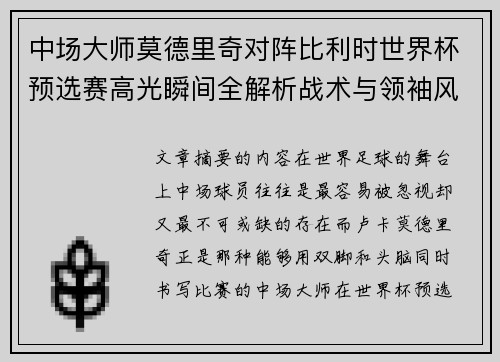 中场大师莫德里奇对阵比利时世界杯预选赛高光瞬间全解析战术与领袖风采 中场大师莫德里奇对阵比利时世界杯预选赛高光瞬间全解析战术与领袖风采